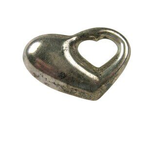 Sterling Silver 925 Mexico Heart Shaped Pendant Cutout Open Work Puff